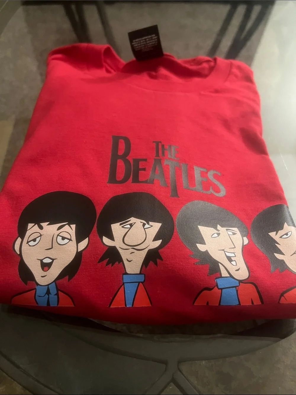 The Beatles Red Short Sleeve Tee with Cartoon Band Print - Picture 1 of 3